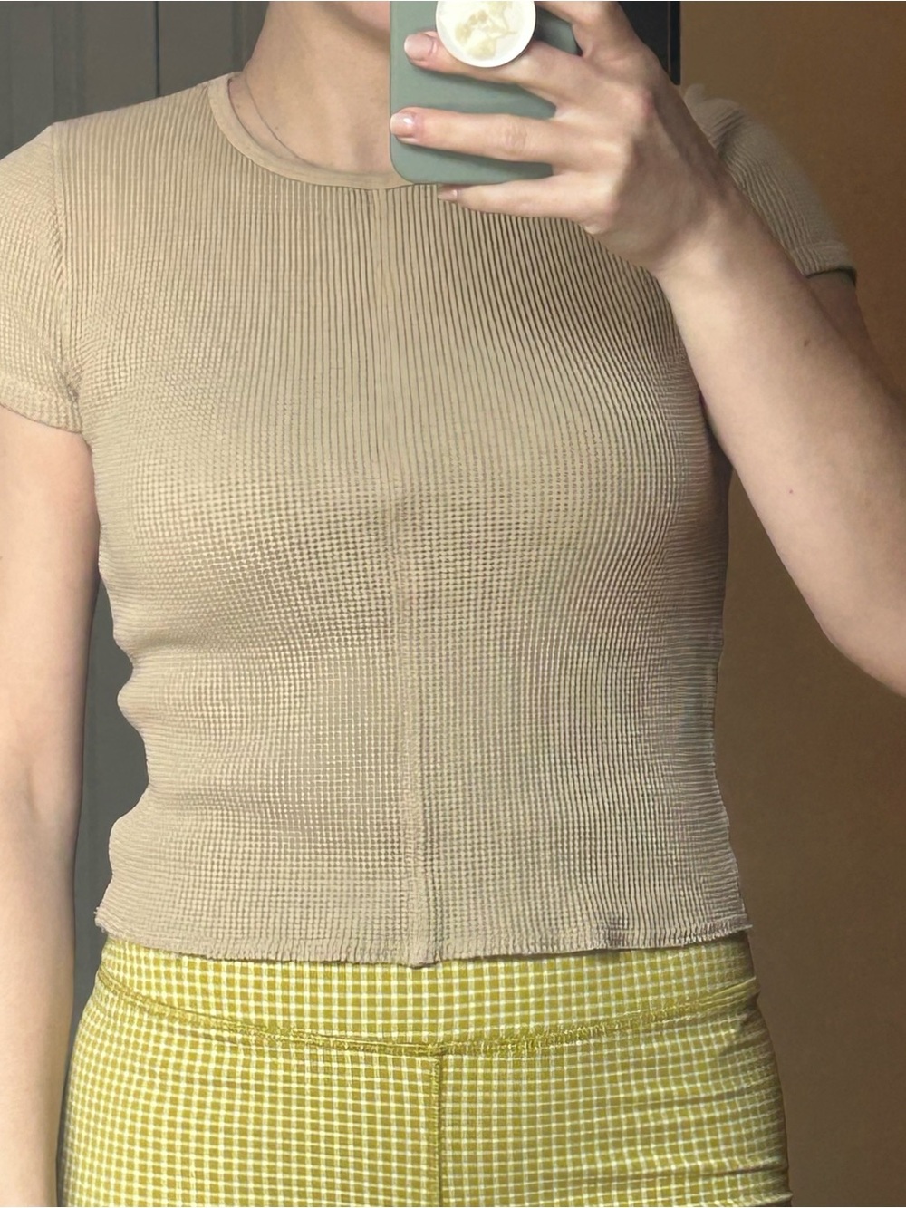 Madewell Beige Ribbed Short-Sleeve Crop Top